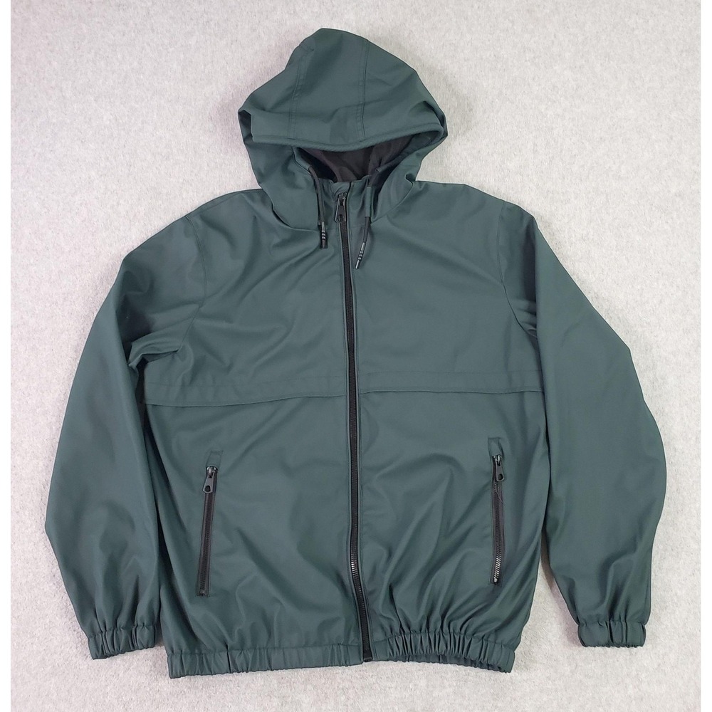 Zara Jacket Mens Medium Green Softshell Hooded Full Zip Windbreaker‎ Outdoor